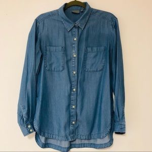 Athleta Chambray Side Slit Button Up Top